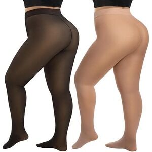MSRP $39 HONGTEYA 2 Pack Women's Plus Size 1XL-2XL Fleece Lined Tights Winter